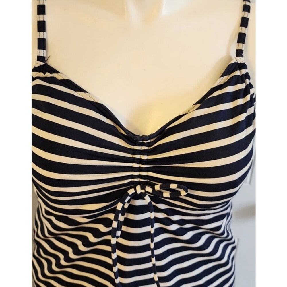Lands End Women's V Neck Strappy Tankini Swimsuit Underwire Top Striped Size 16 - Picture 2 of 4